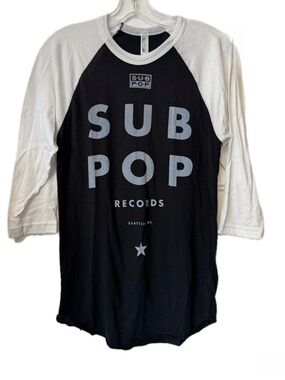 Sub Pop Records Seattle Raglan Tee Small NWT Graphic Band Shirt Black White